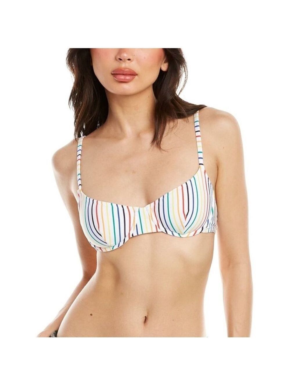 Solid And Striped The Eva Bikini Top In Rainbow Pinstripe